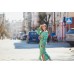 Boho Style Ukrainian Embroidered Maxi Dress Bluegreen with Green/White Embroidery